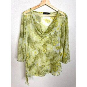 Picadilly Fashions Women's Sheer Floral Y2K Top Size Large Cowl Neck Colorful